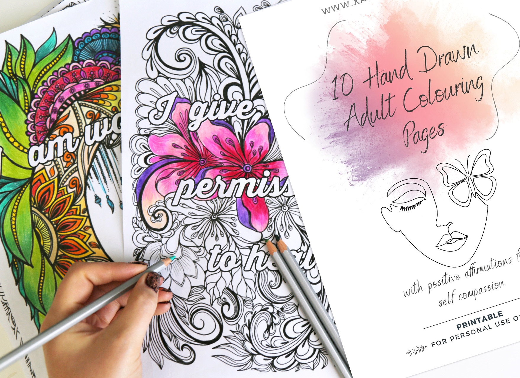 10 Hand Drawn Adult Colouring Pages With Positive Affirmations For Self Compassion Xameliax