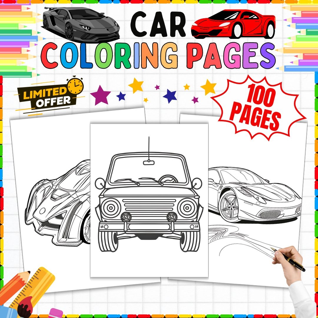 100 Car Coloring Pages Transportation Activity PreK 2nd Grade 