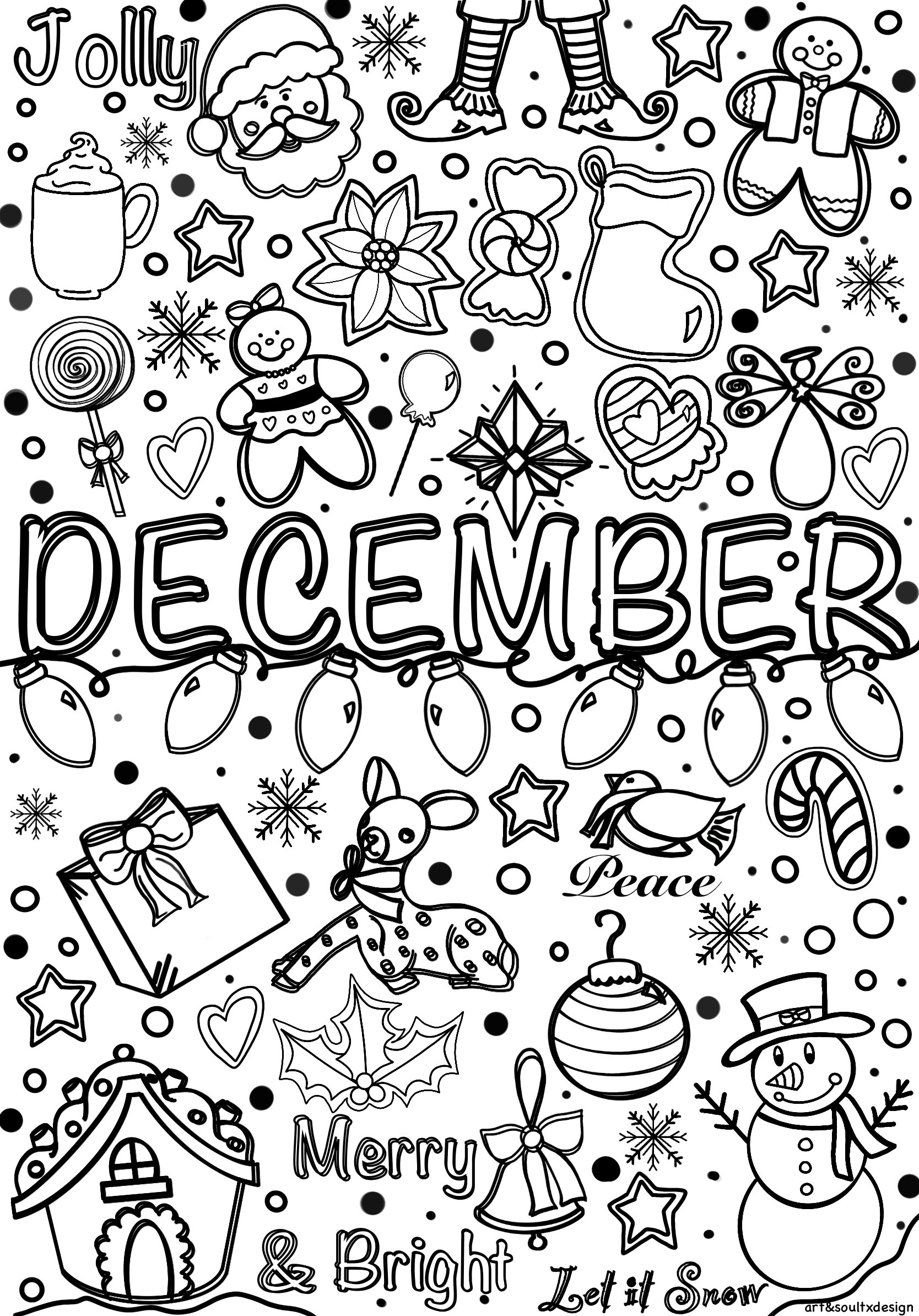 2024 Hand drawn Winter December January February Coloring 