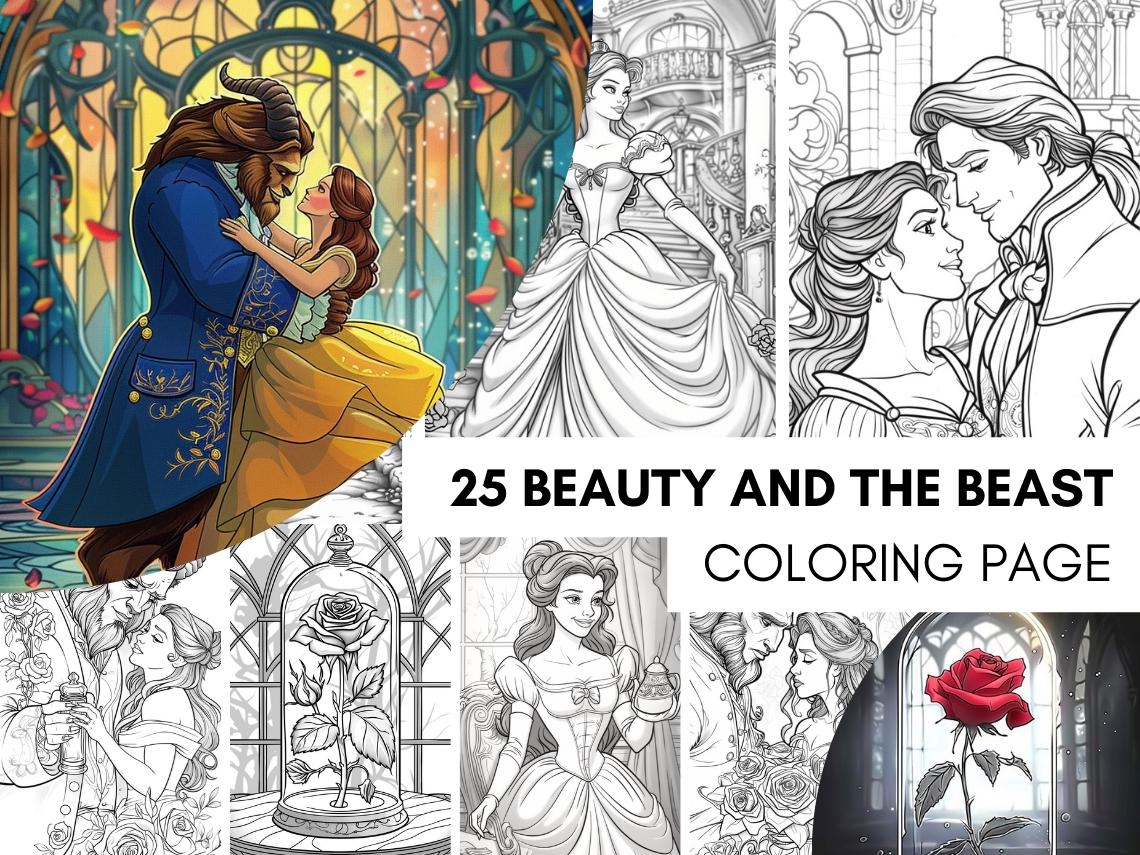 25 Beauty And The Beast Coloring Book Printable Fairytale 