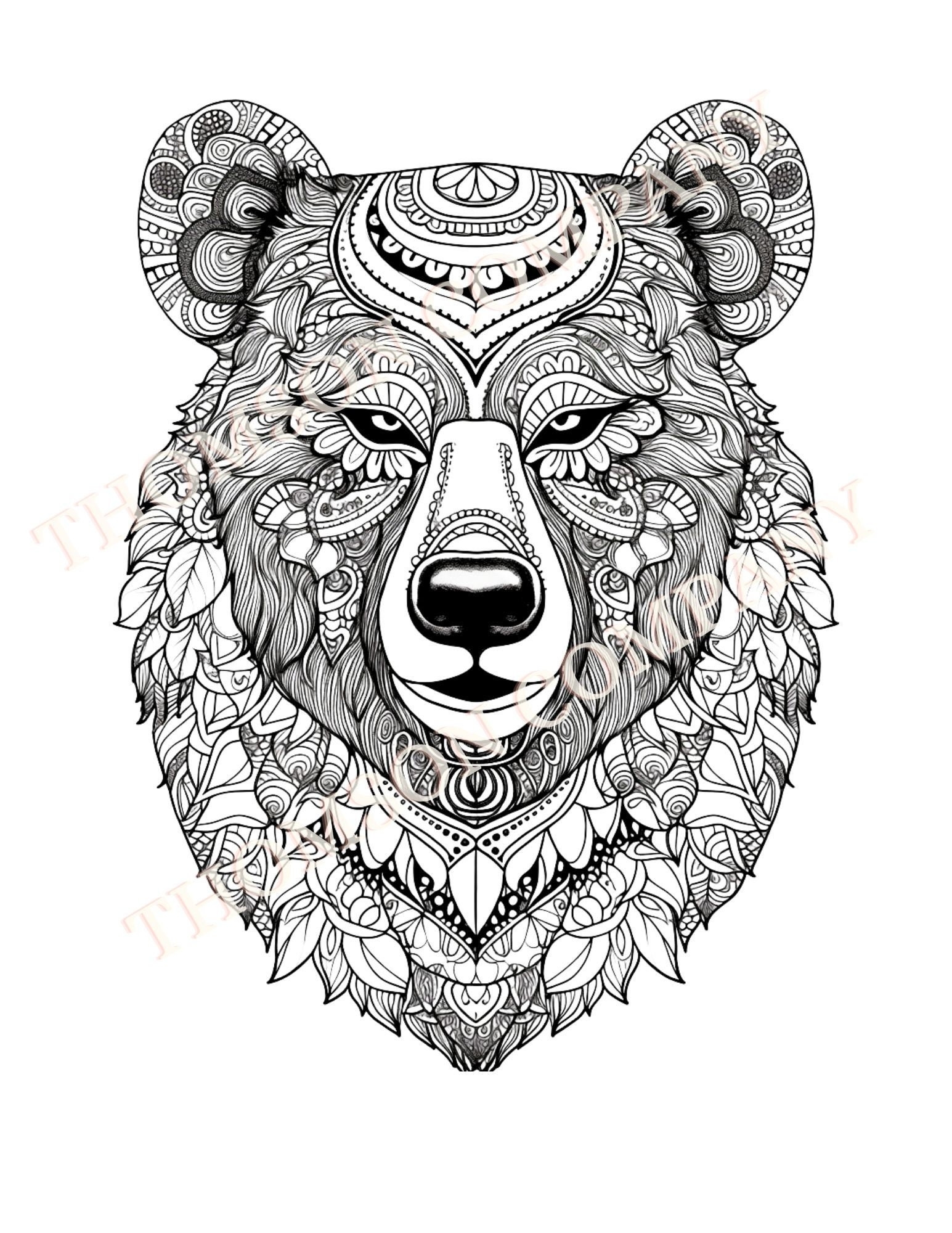 4 Bear With A Tribal Designs Adult Coloring Pages Printable PDF 