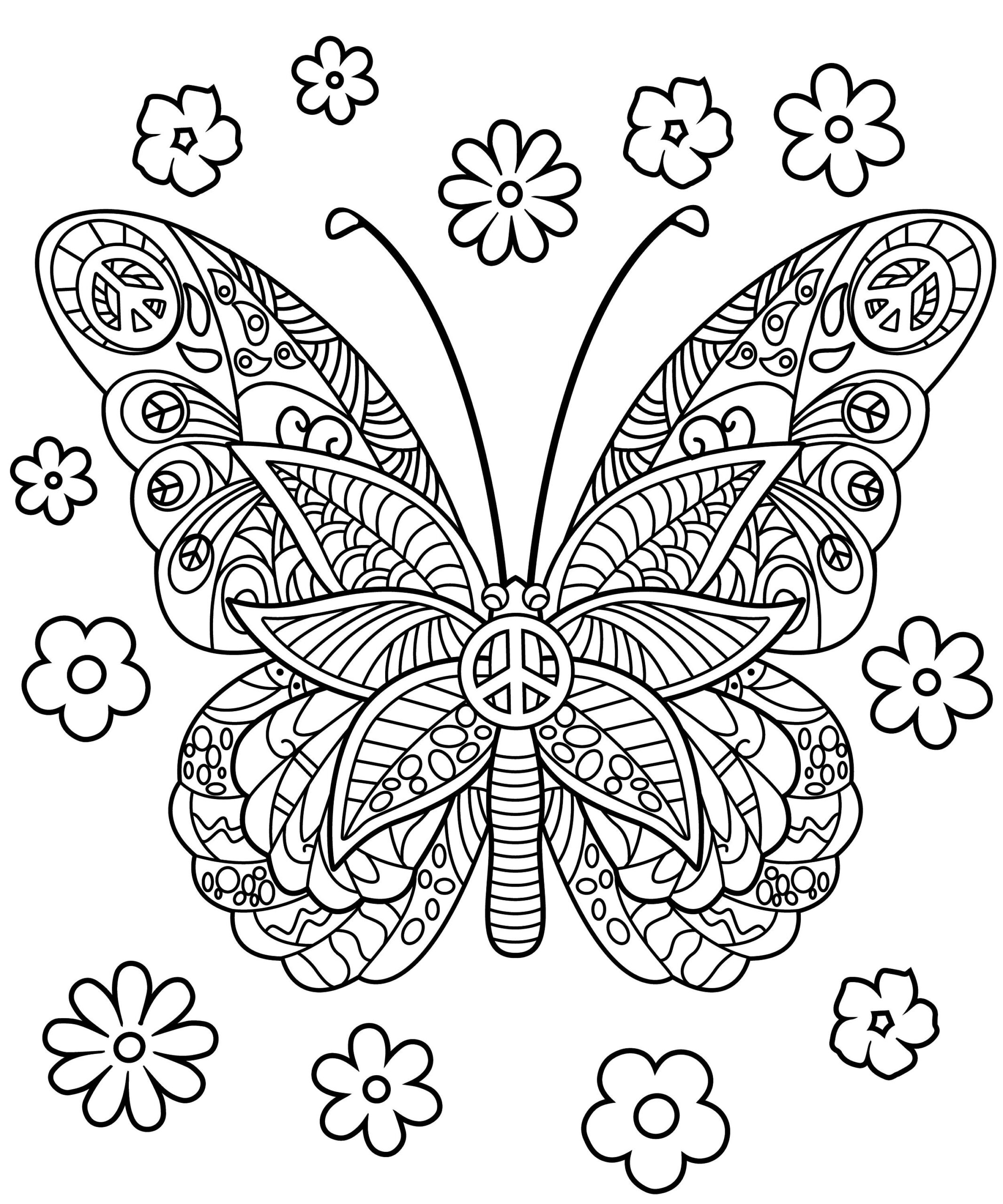 Butterfly Printable Coloring Page Mandala PDF Digital Download 
