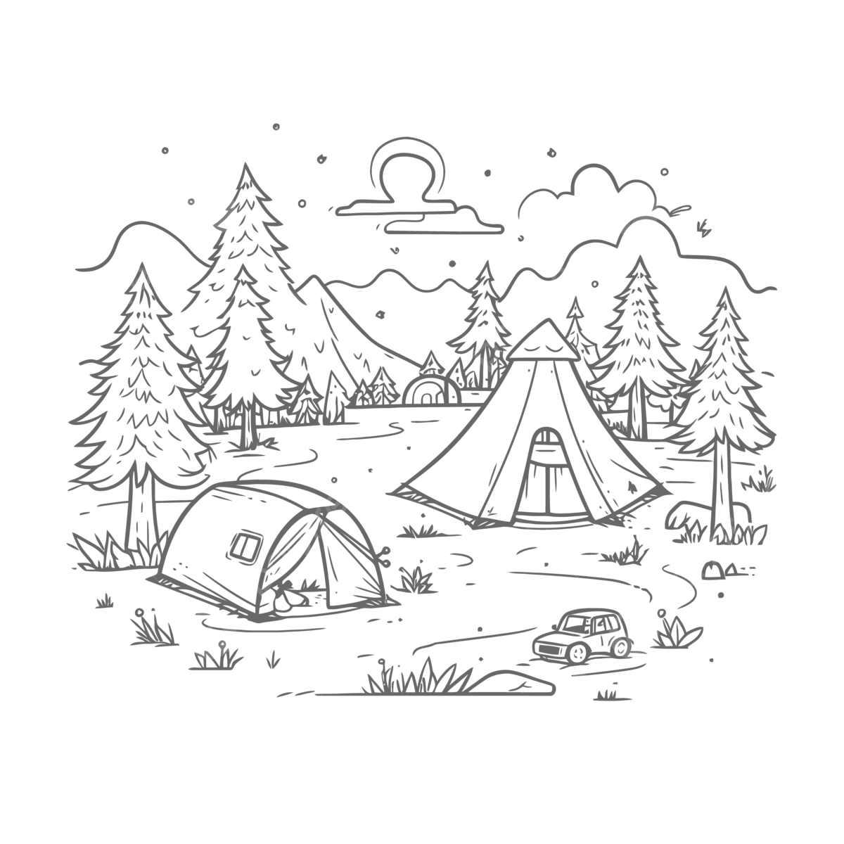 Camping Scene Coloring Pages The Best Free Coloring Pages In This Outline Sketch Drawing Vector Wing Drawing Ring Drawing Pin Drawing PNG And Vector With Transparent Background For Free Download