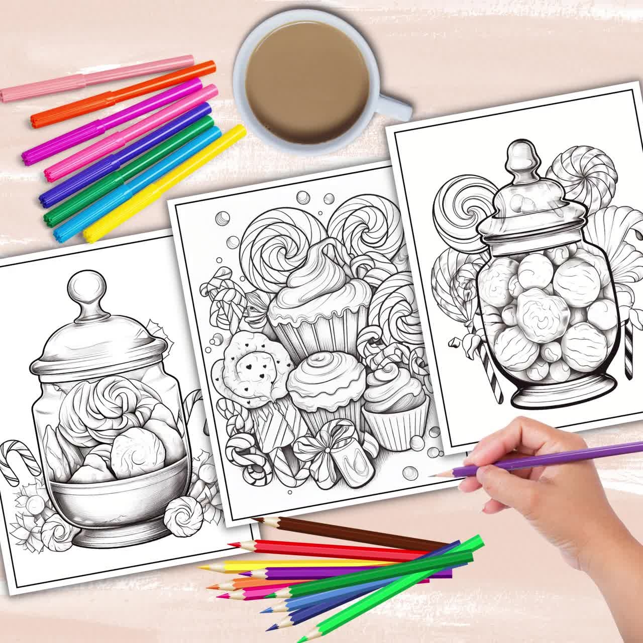 Candy Christmas Coloring Book Christmas Sweets Coloring Holiday Candy Coloring Pages Christmas Treats Coloring Book Christmas Coloring