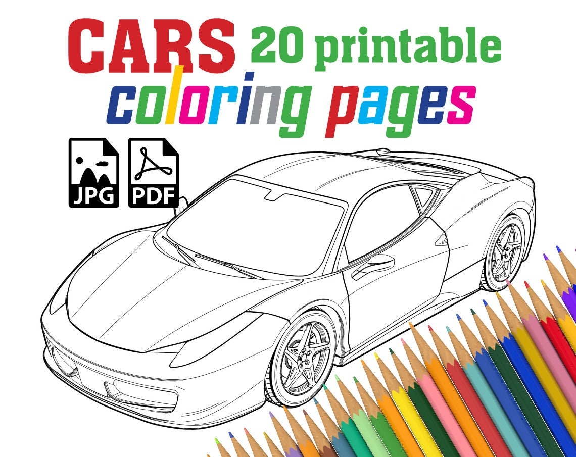 Cars Coloring Pages Cars Coloring Book Coloring Pages Cars Printable Car Coloring Pages Automobile Coloring Book Jpg Png Pdf Etsy