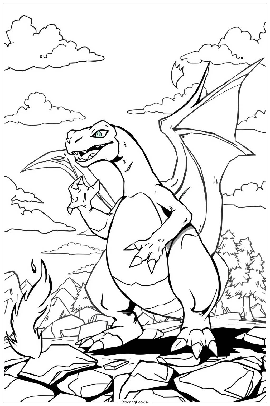 Charizard Standing With Wings Open 2 Coloring Page Free PDFu0026PNG 