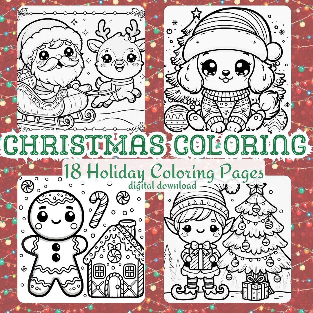 Christmas Coloring Pages For Kids 18 Printable Holiday Coloring Book Cute Christmas Activity Digital Download Etsy