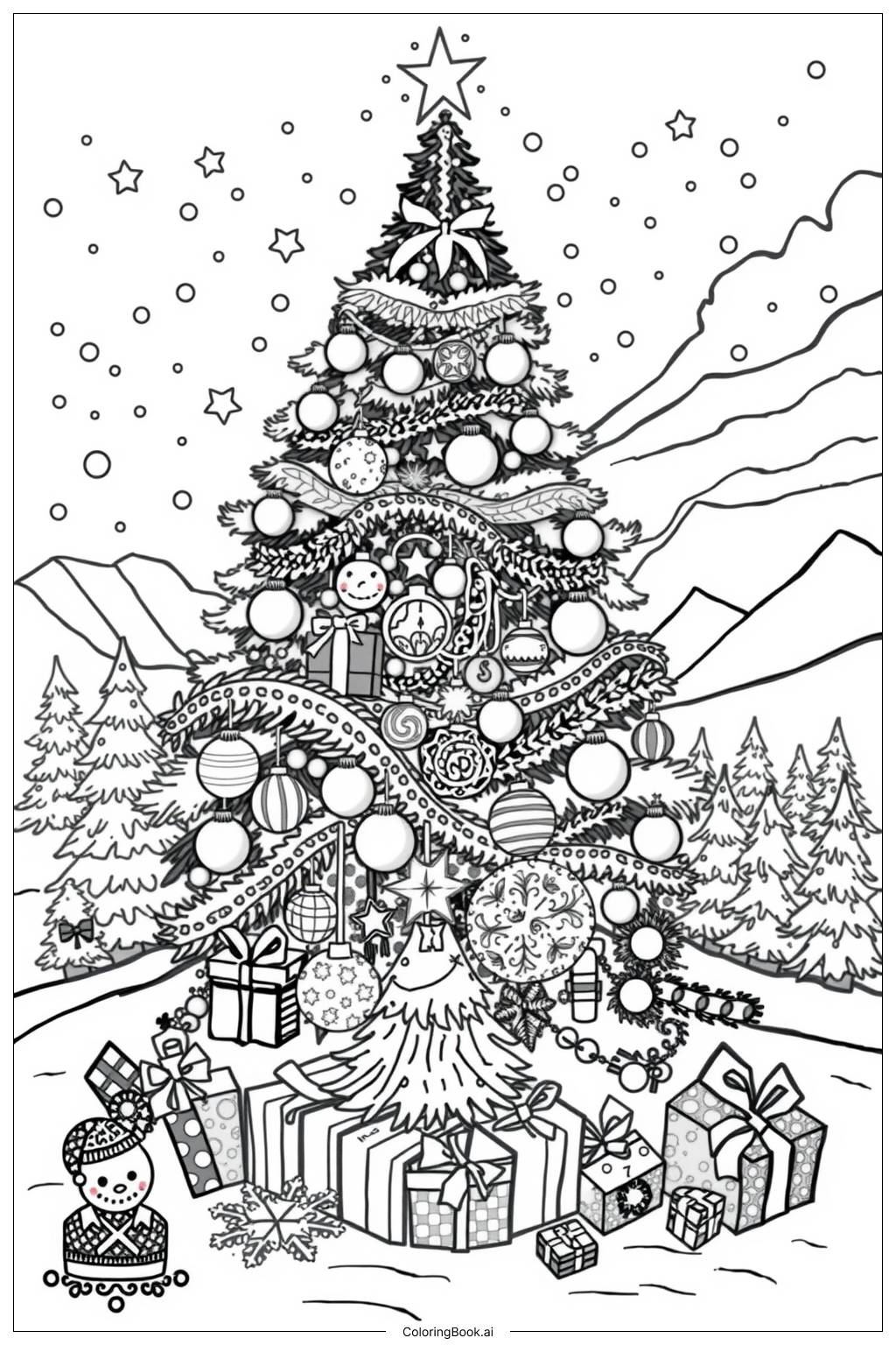 Christmas Tree With Gifts Coloring Page Free PDFu0026PNG Printable 