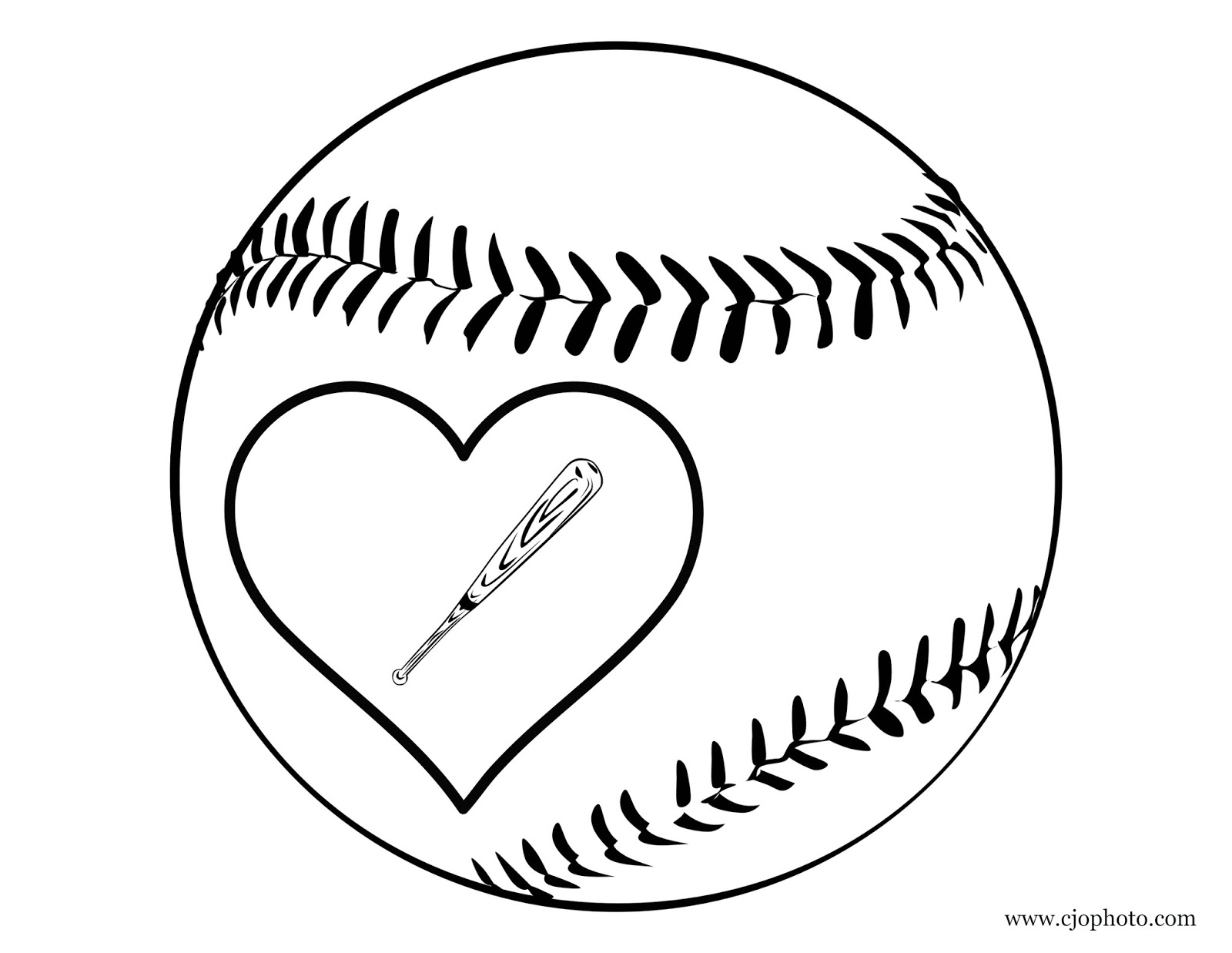 CJO Photo Heart Baseball Coloring Page