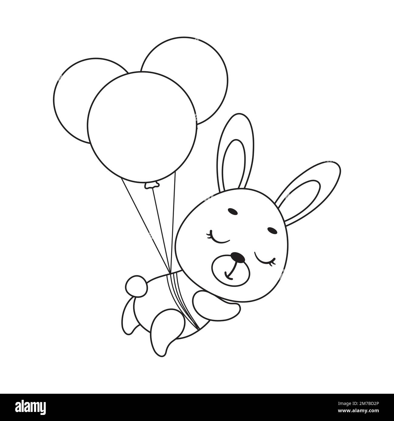 Coloring Page Cute Little Hare Flying On Balloons Coloring Book 