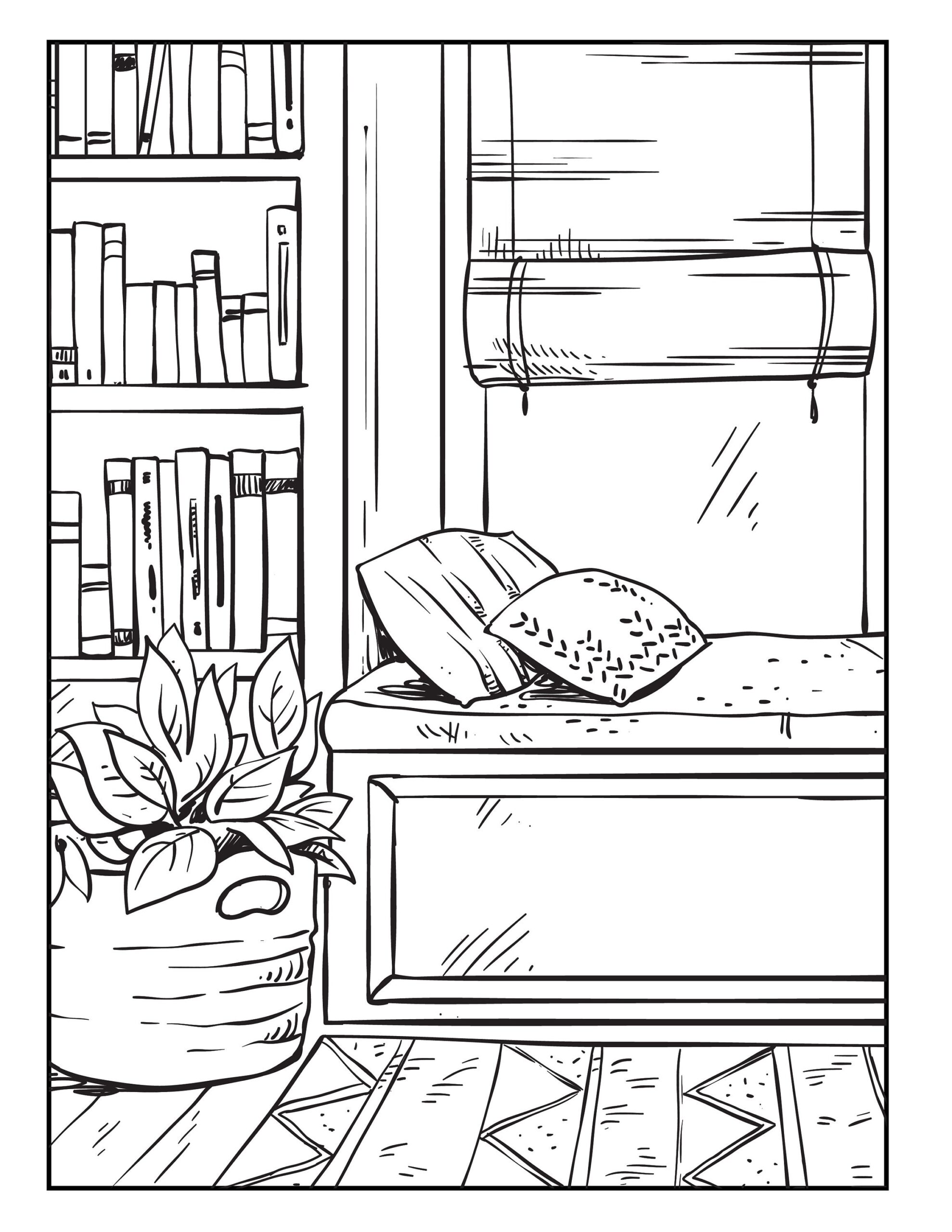 Cozy Home Coloring Pages Cozy Living Room Cozy Reading Corner 