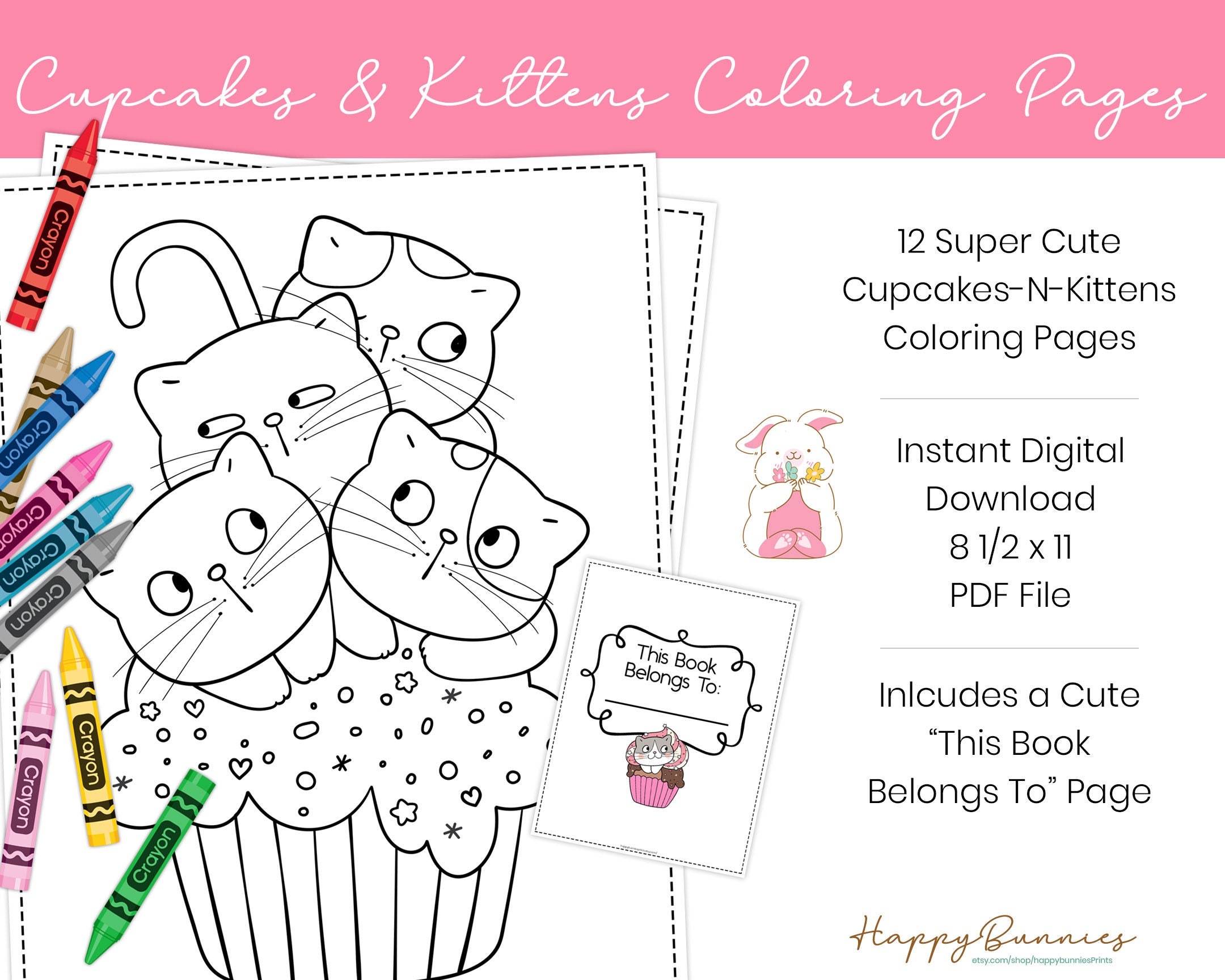 Cupcakes U0026 Kittens Coloring Pages Set Of 12 Cupcake Coloring 