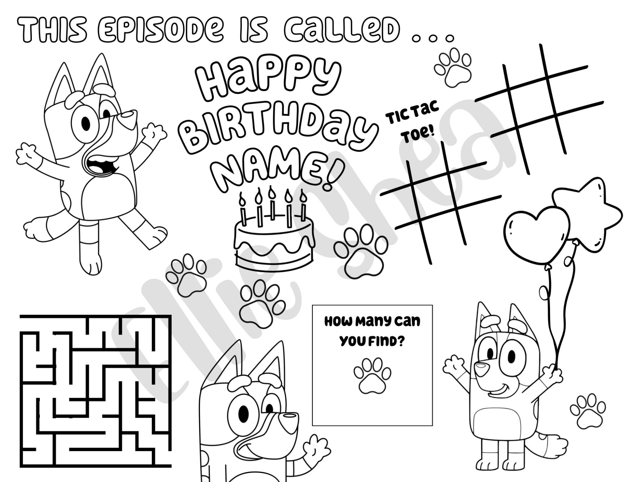 Custom Bluey Birthday Coloring Sheet Etsy