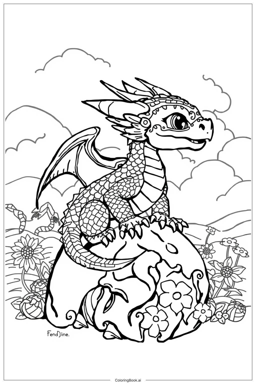 Cute Baby Dragon Coloring Page Free PDFu0026PNG Printable 