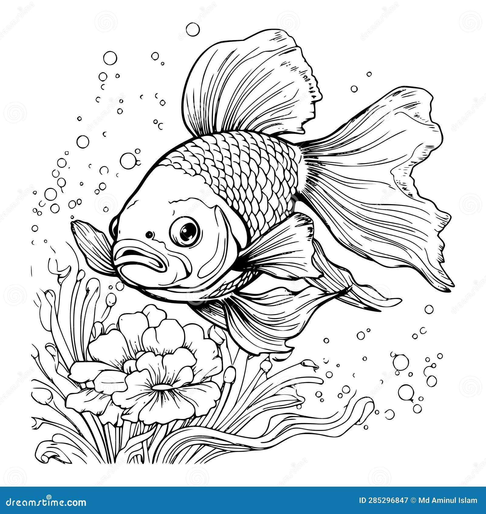 Cute Fish Coloring Page Drawing For Kids Stock Vector Illustration Of Book Person 285296847