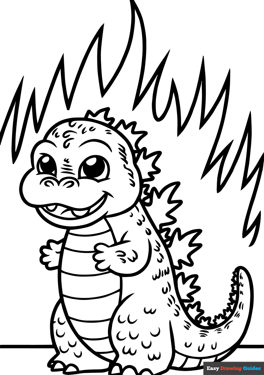 Cute Godzilla Coloring Page Easy Drawing Guides