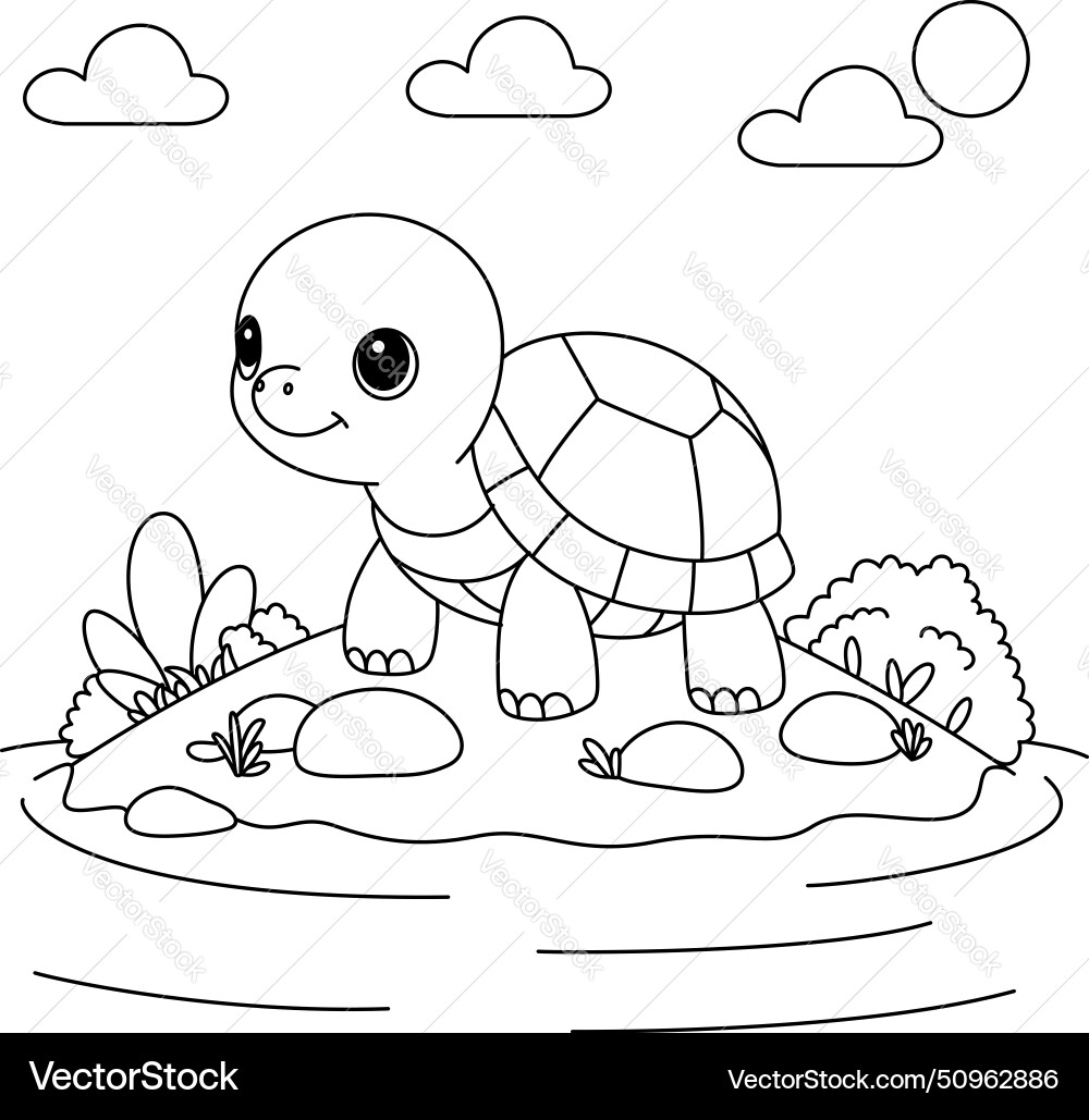 Cute Turtle Coloring Page For Kids Royalty Free Vector Image