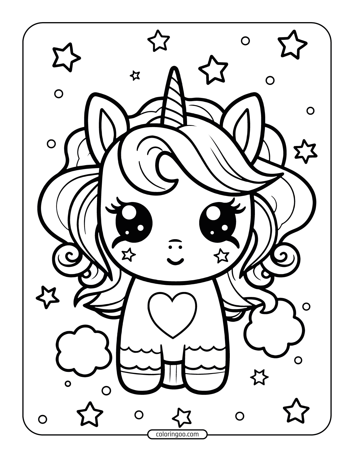 Cute Unicorn Kawaii Coloring Page