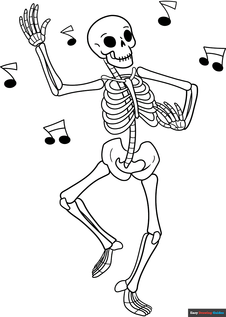 Dancing Skeleton Coloring Page Easy Drawing Guides