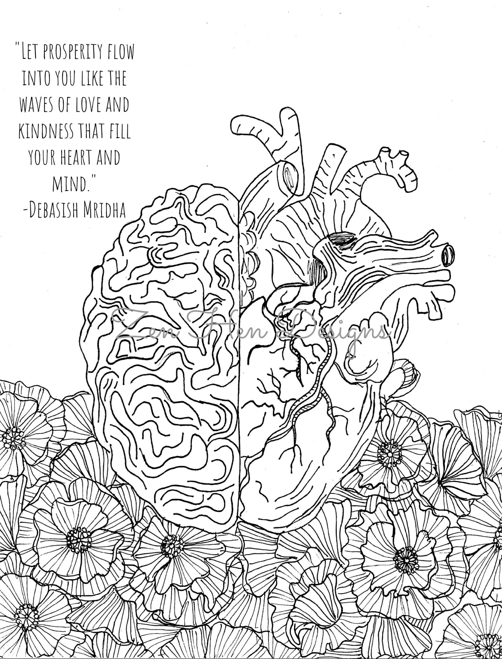 Digital Printable HUMAN ANATOMY Coloring Page Brain And Heart Hand Drawn Adult Coloring Pages Color Your Own PDF Sheet For Science Lovers Etsy Australia