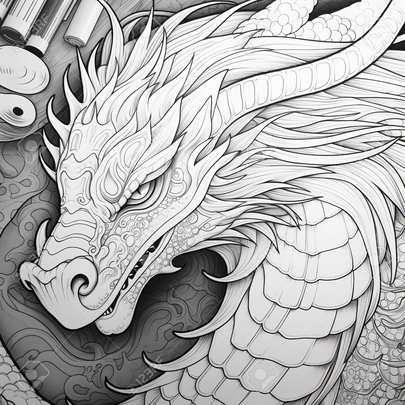 Dragon Coloring Pages For Adults Stock Photo Picture And Royalty 