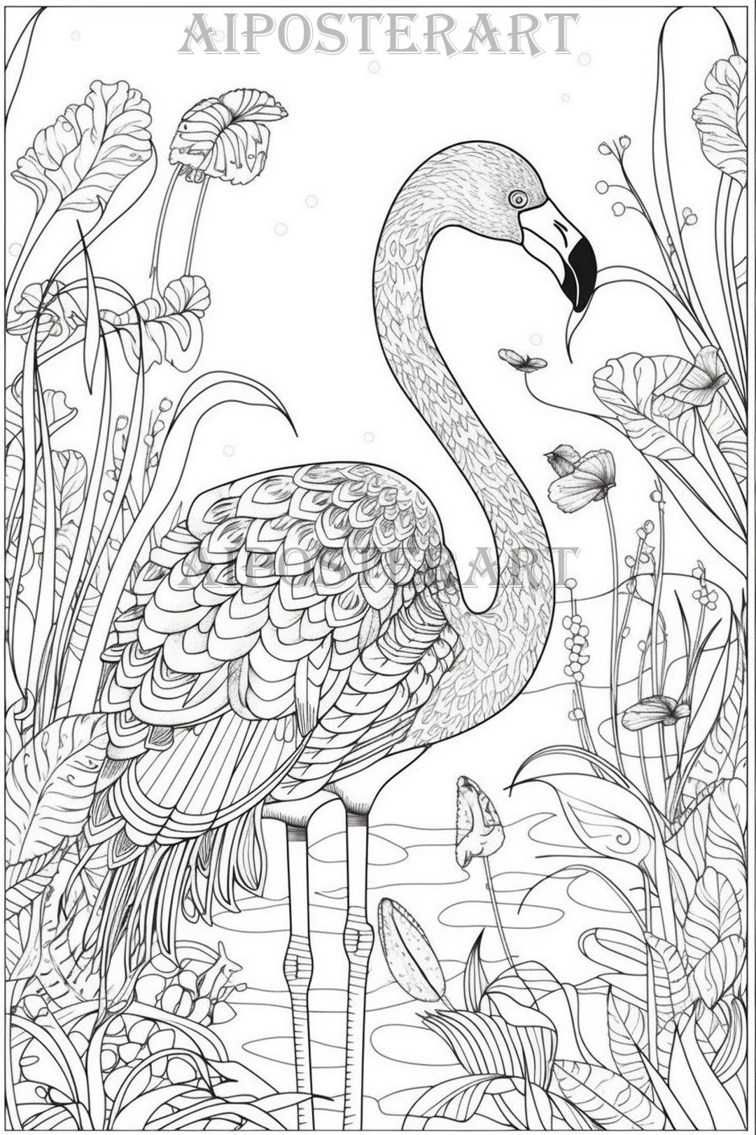 Elegant Flamingo Coloring Page For Adults Printable Flamingo 