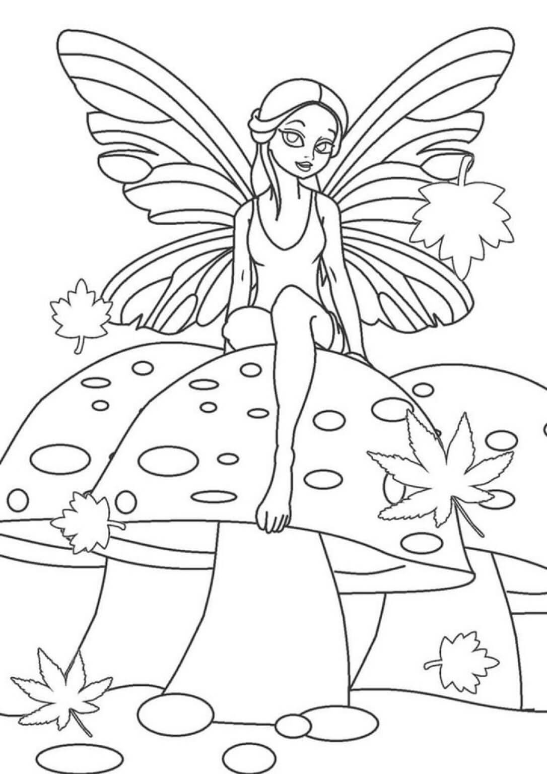 Fairy Sitting On Mushroom Coloring Page Download Print Or Color Online For Free