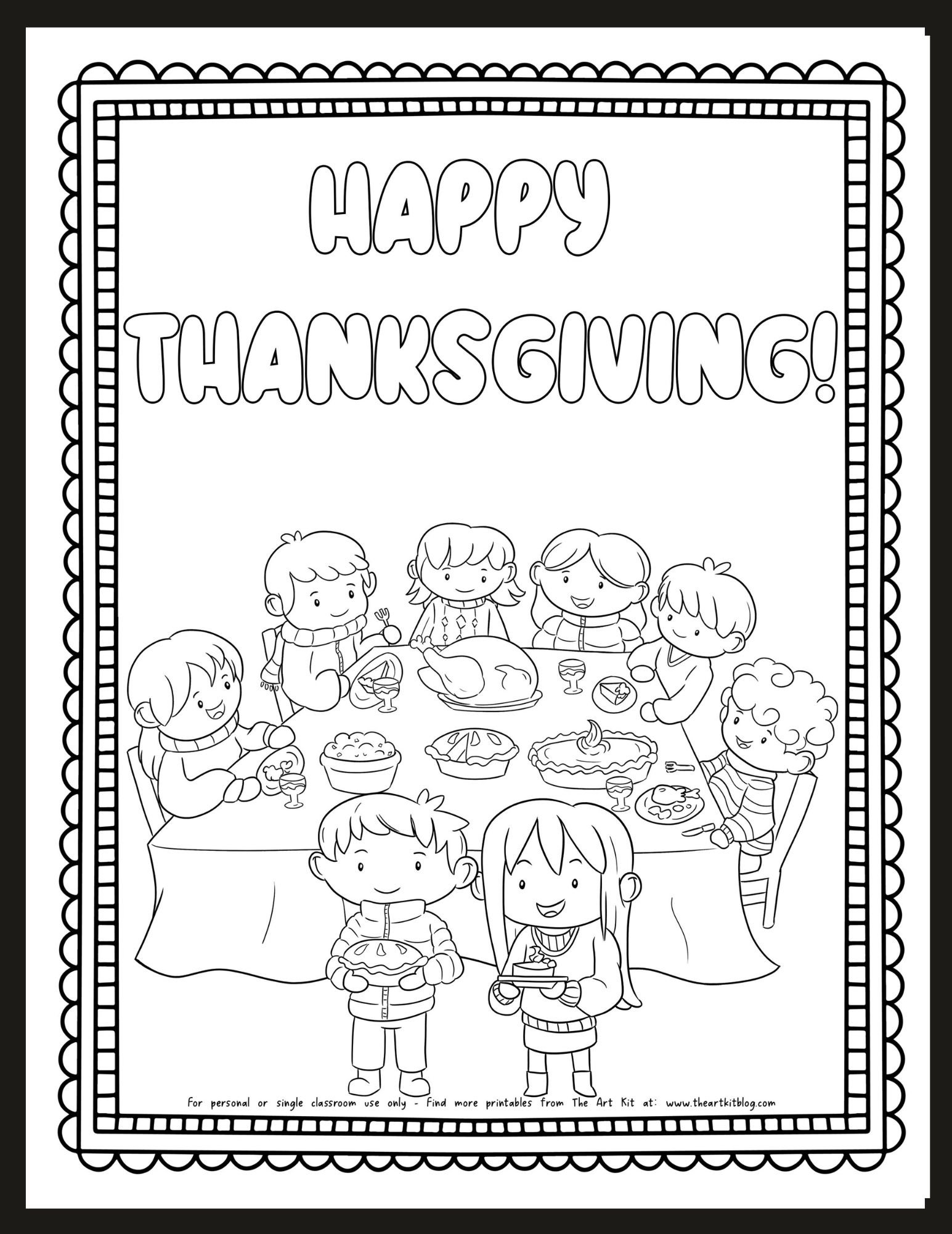 Family Thanksgiving Meal Coloring Page Free Printable The Art Kit
