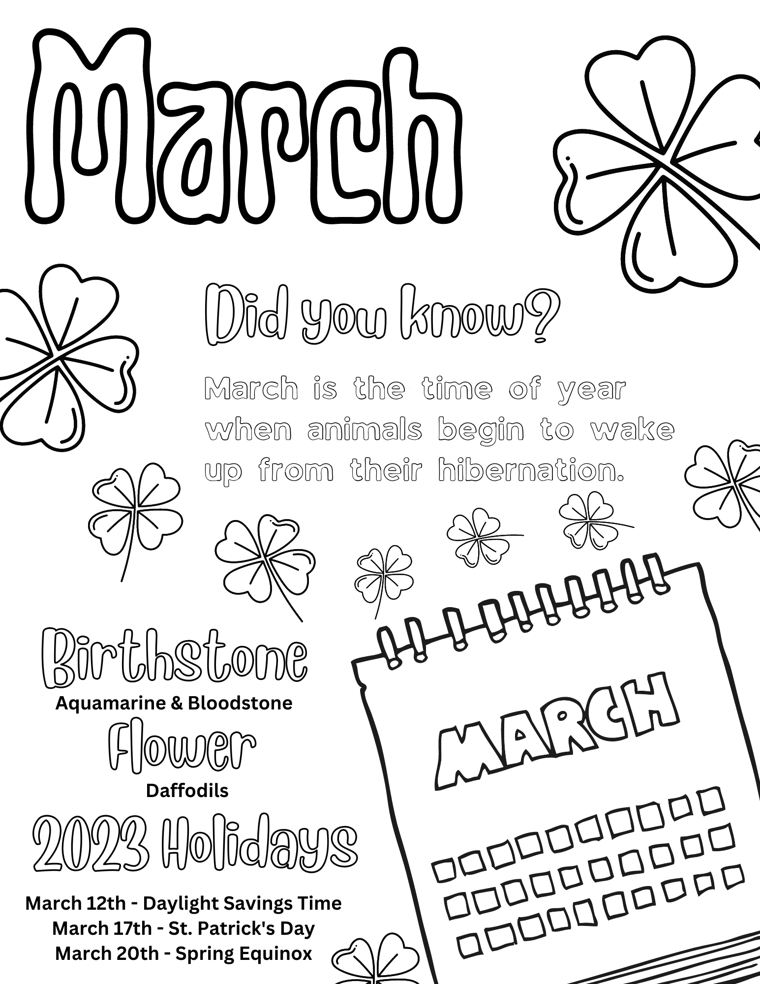 March Coloring Pages Free