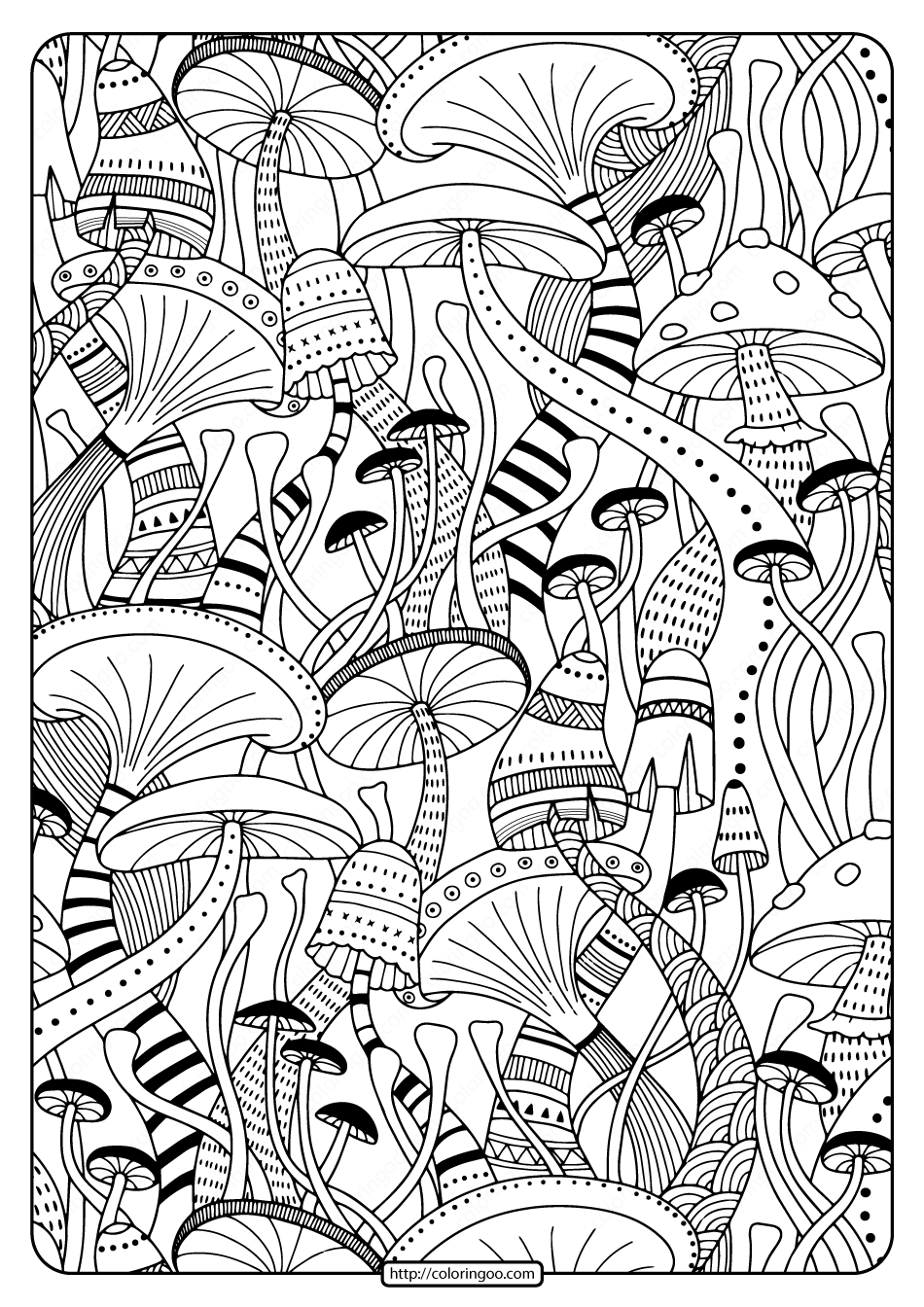 Free Printable Mushrooms Adult Coloring Book