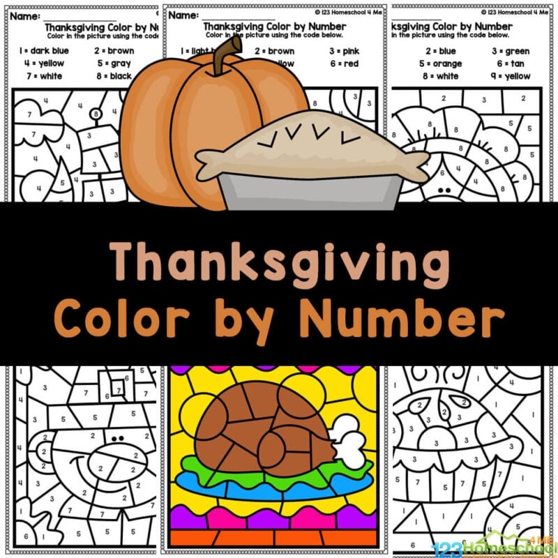 FREE Printable Thanksgiving Color By Number Worksheets