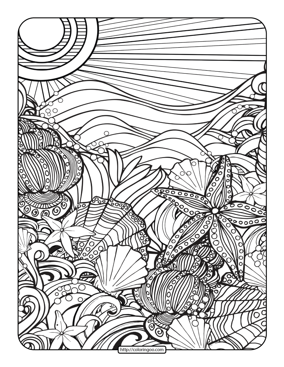 Free Printables Beach Coloring Page For Adults