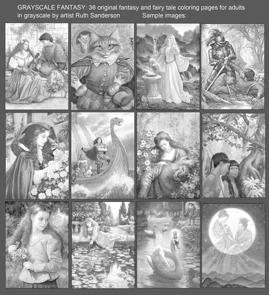 Grayscale Fantasy 36 Coloring Pages In PDF Format Golden Wood Studio