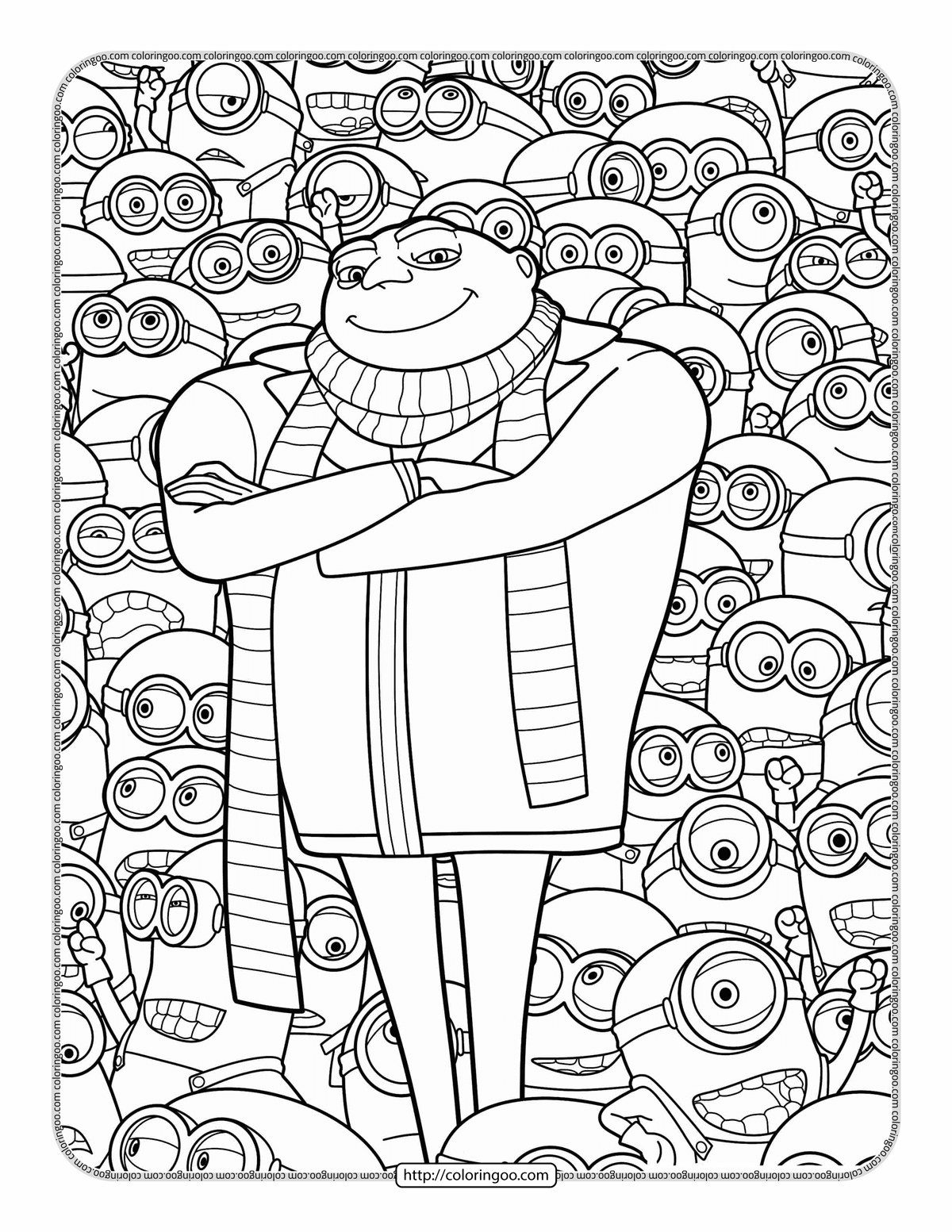 Gru With Minions Coloring Page