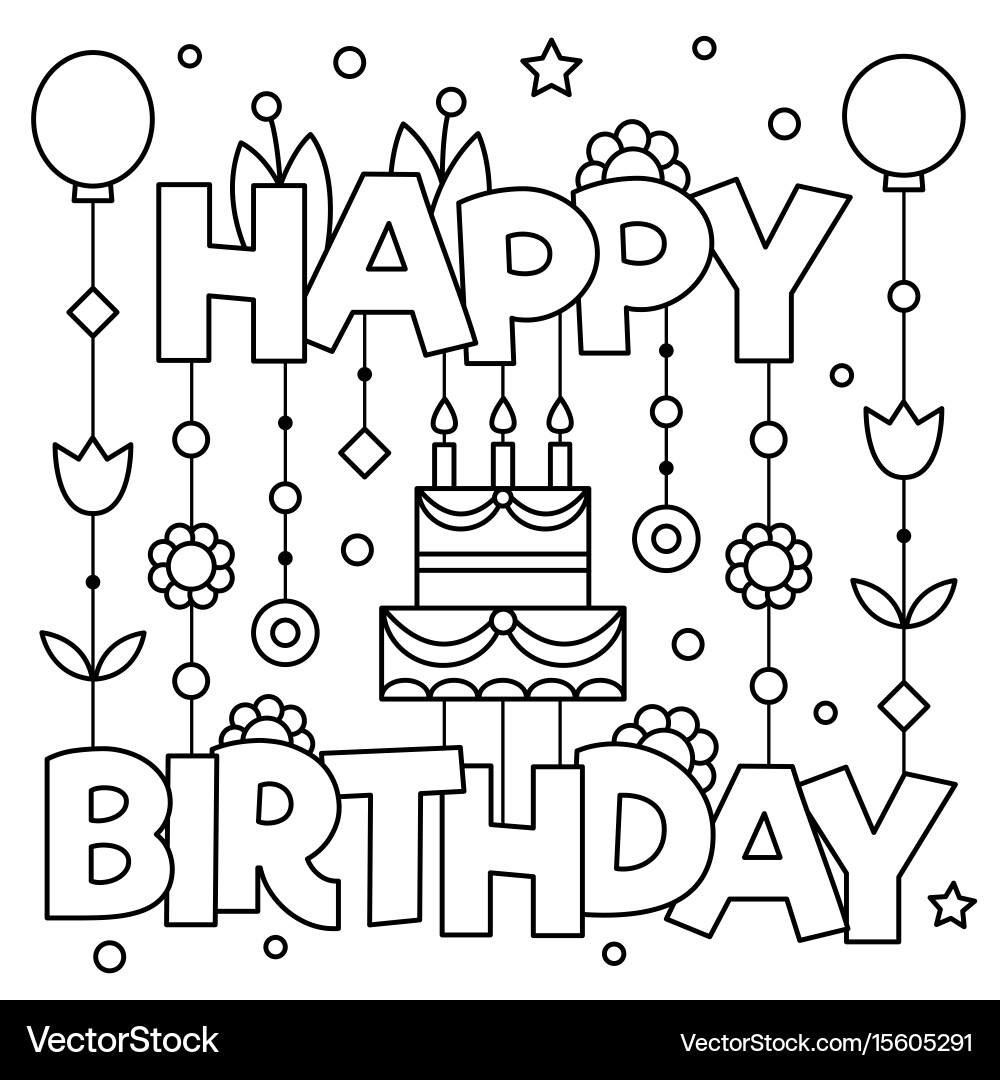 Happy Birthday Coloring Page Royalty Free Vector Image
