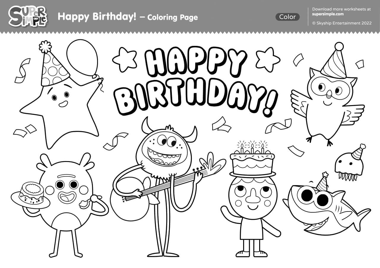 Happy Birthday Coloring Page Super Simple
