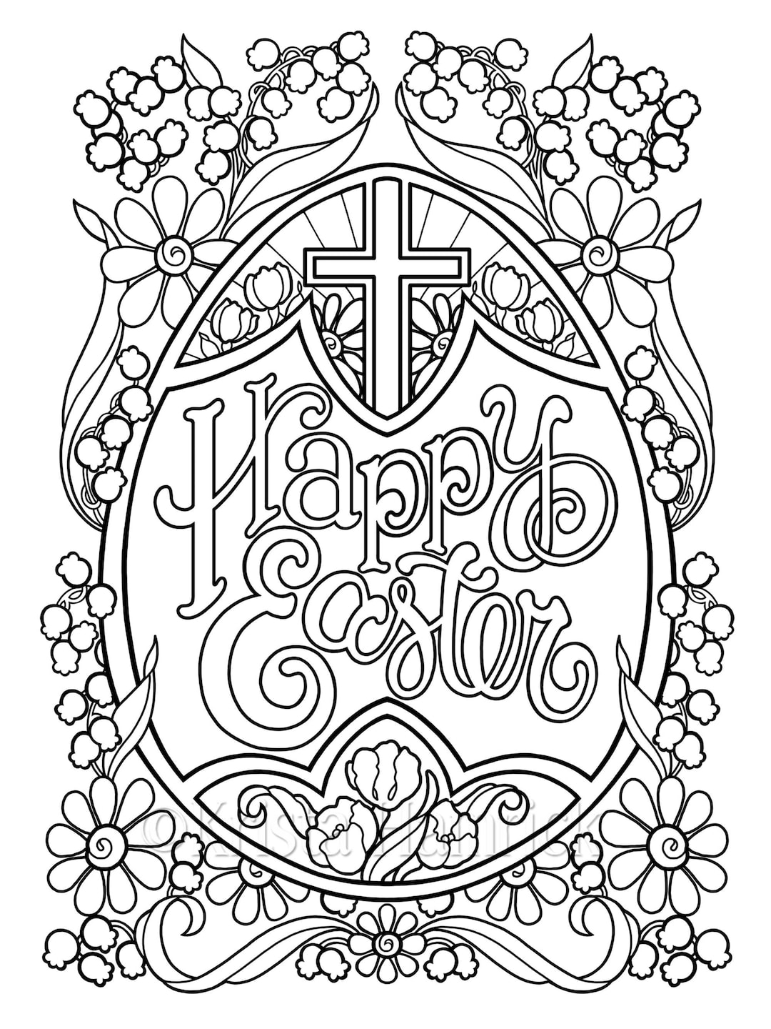 Happy Easter Egg Coloring Page In Two Sizes 8 5X11 And 5X7 For 
