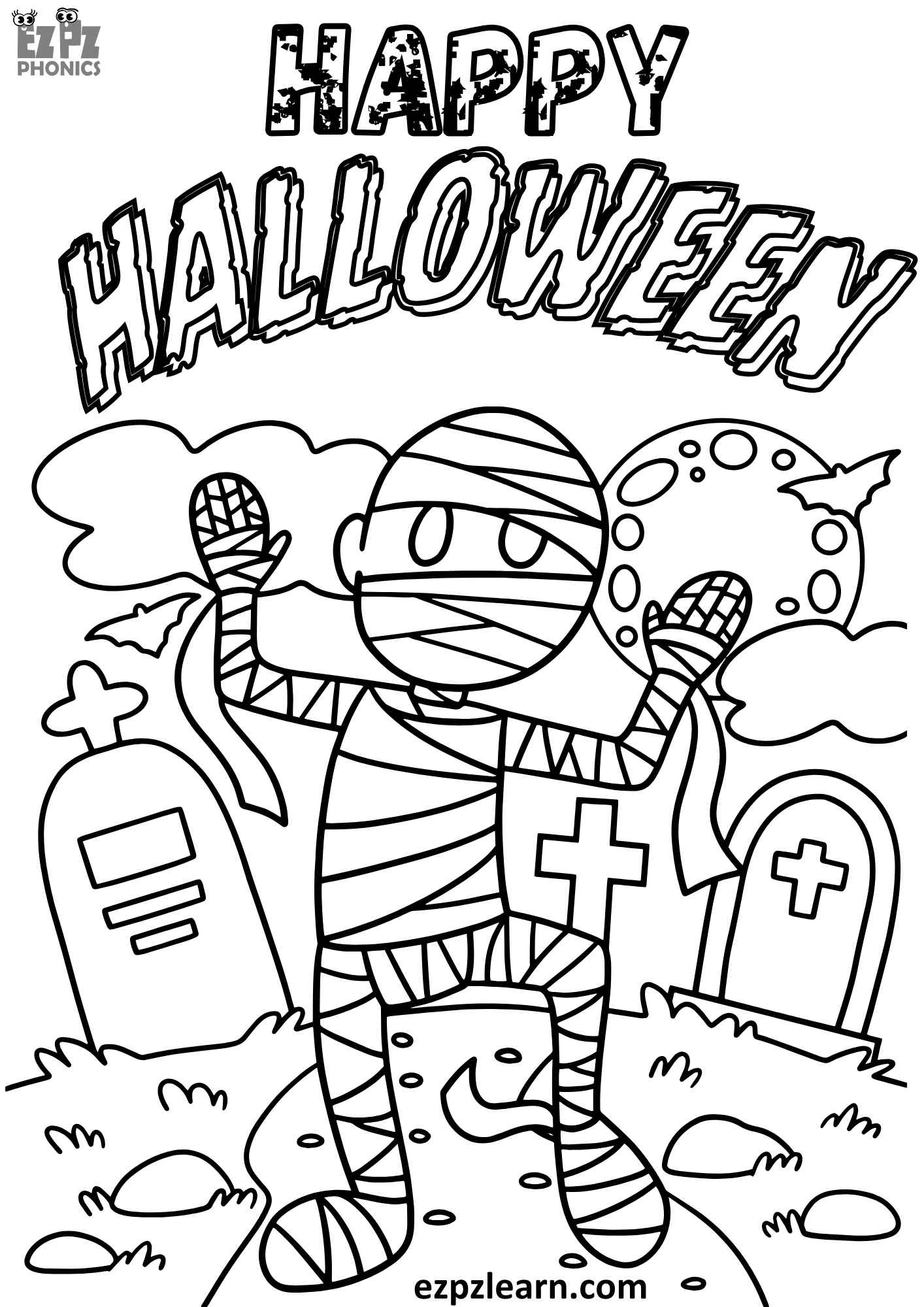 Happy Halloween Coloring Page Mummy Free Printable PDF Download 