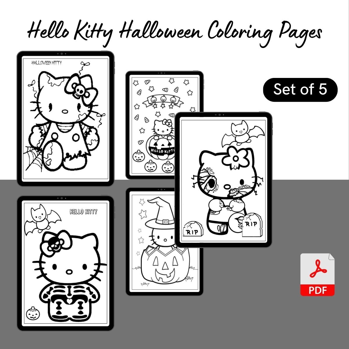Hello Kitty Halloween Coloring Pages Template PDF