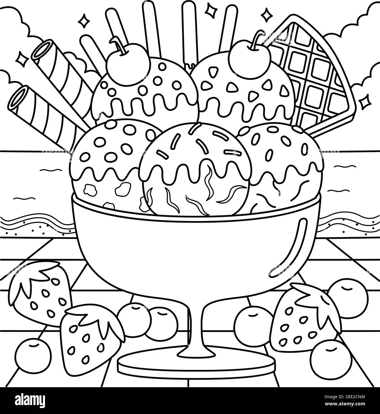 Ice Cream On The Beach Summer Coloring Page Stock Vector Image 