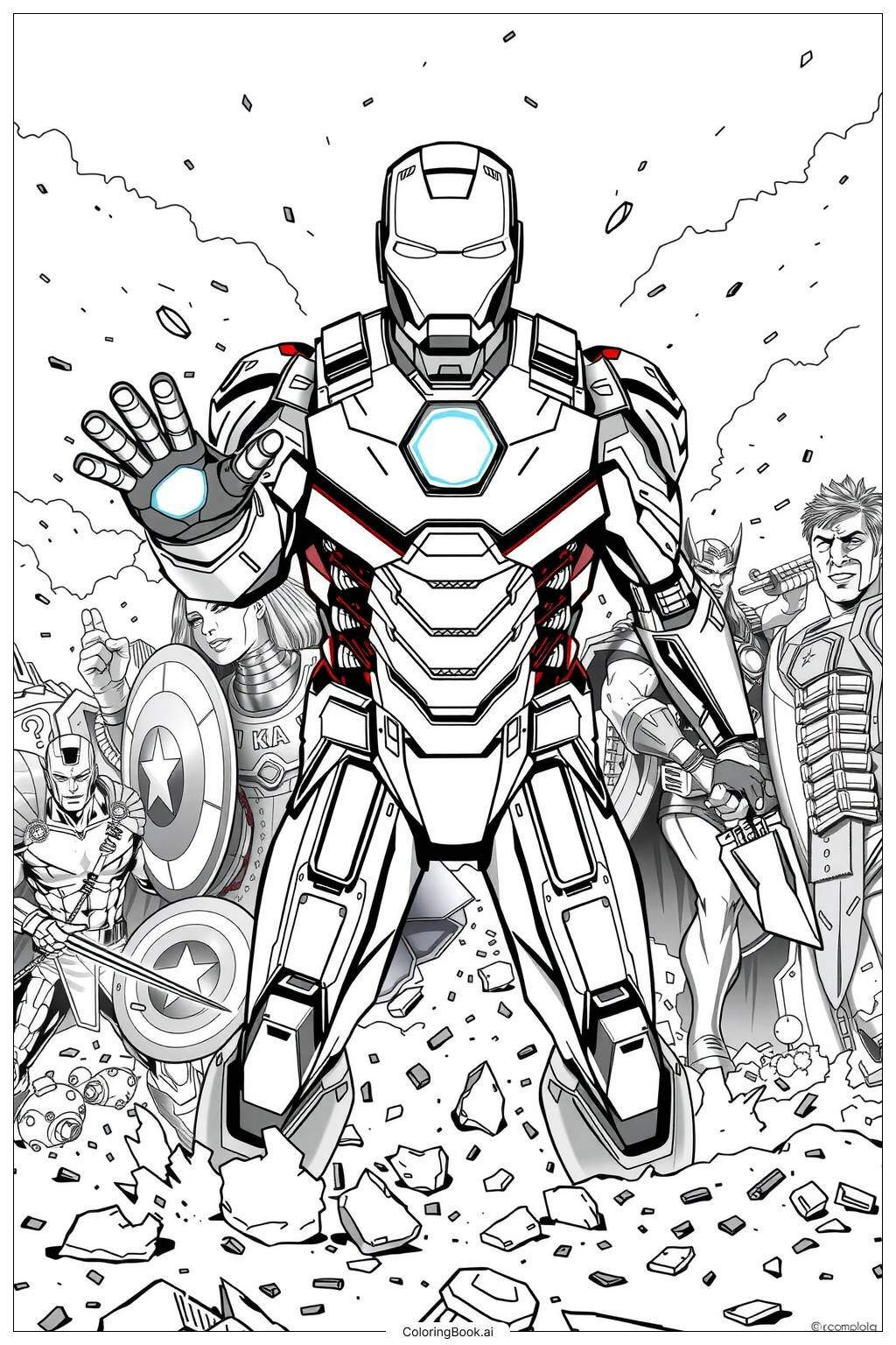 Iron Man Leading The Avengers 2 Coloring Page Free PDFu0026PNG Printable 