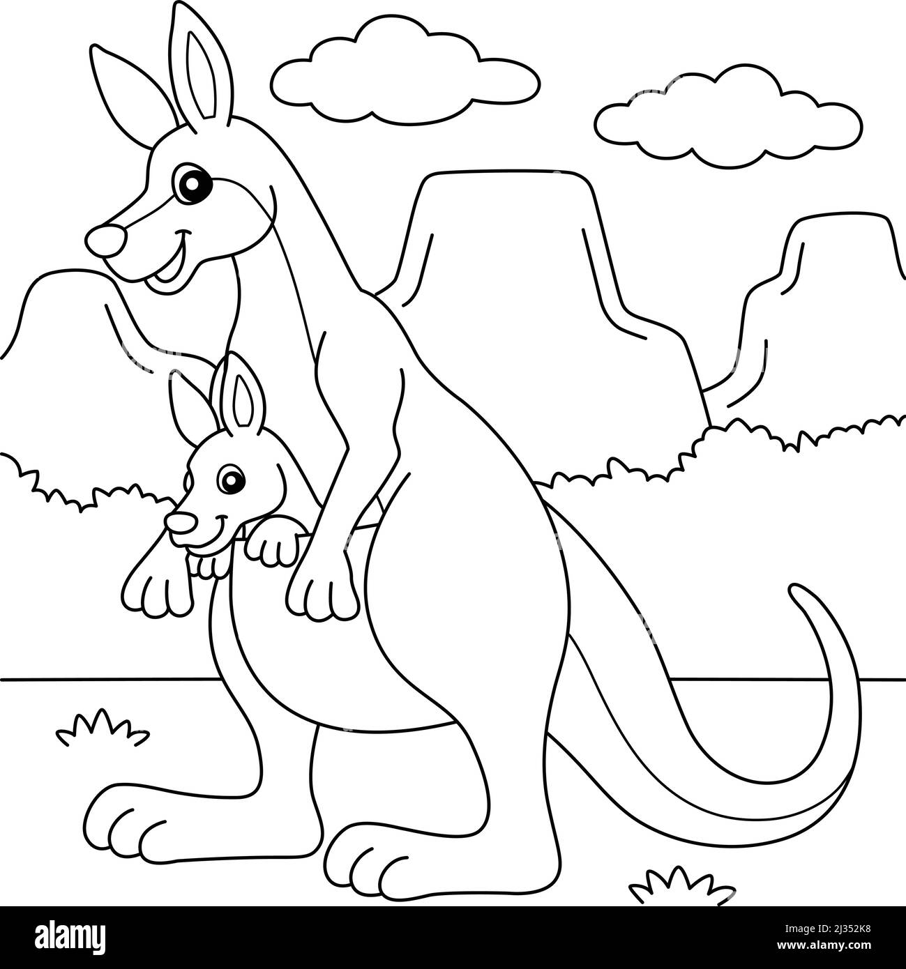 Kangaroo With Baby Coloring Page For Kids Stock Vector Image U0026 Art 
