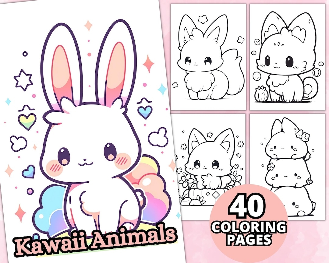 Kawaii Animals Coloring Pages For Kids And Adults Kawaii Coloring Book Printable PDF Kawaii Coloring Sheets Animal Coloring Pages Etsy UK
