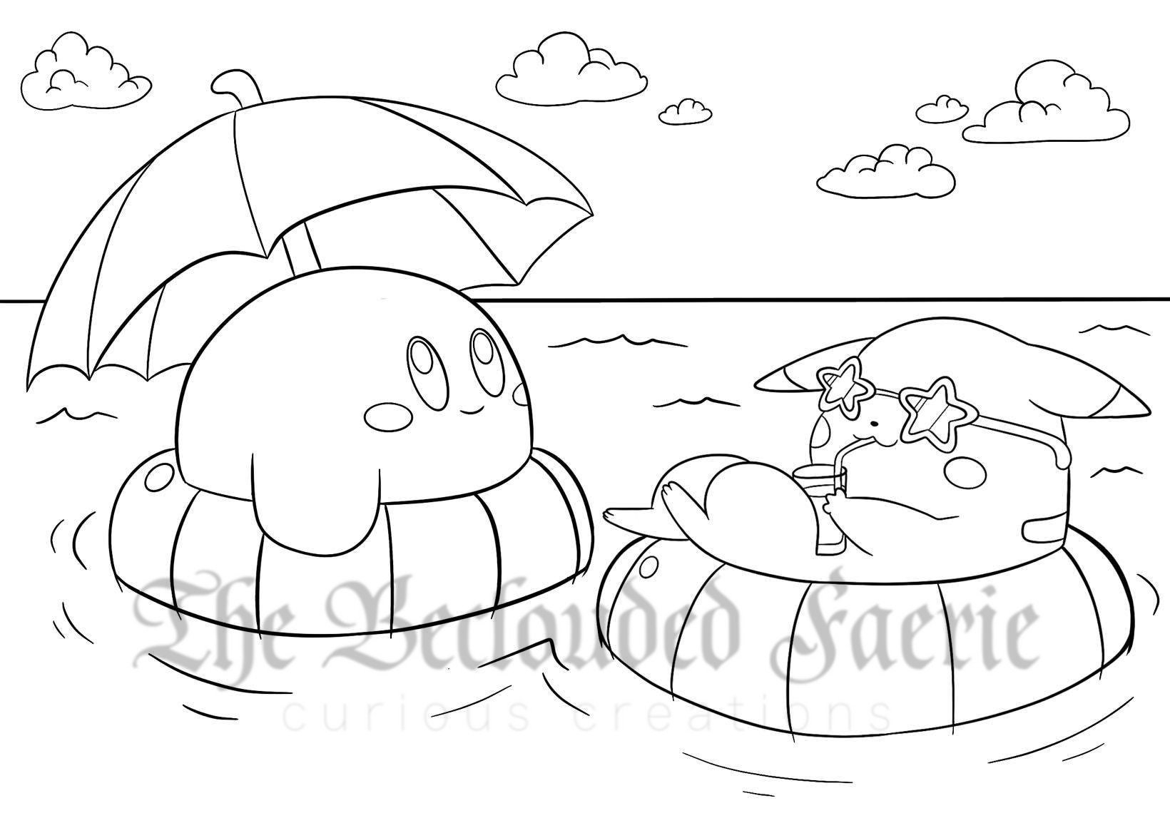 Kirby And Pikachu Summer Ocean Coloring Page Etsy Norway