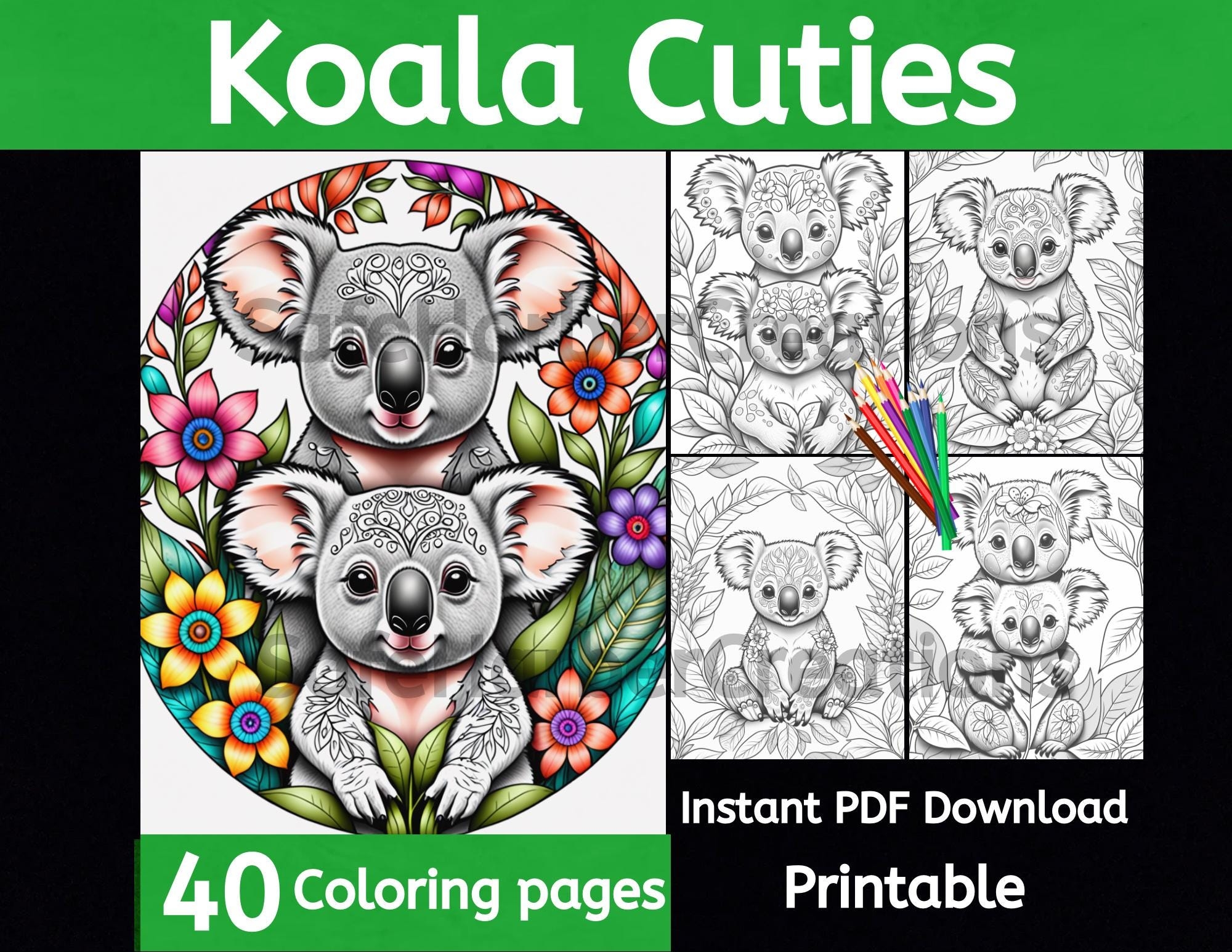 Koala Cuties Coloring Pages 40 Images Instant Download Animal 