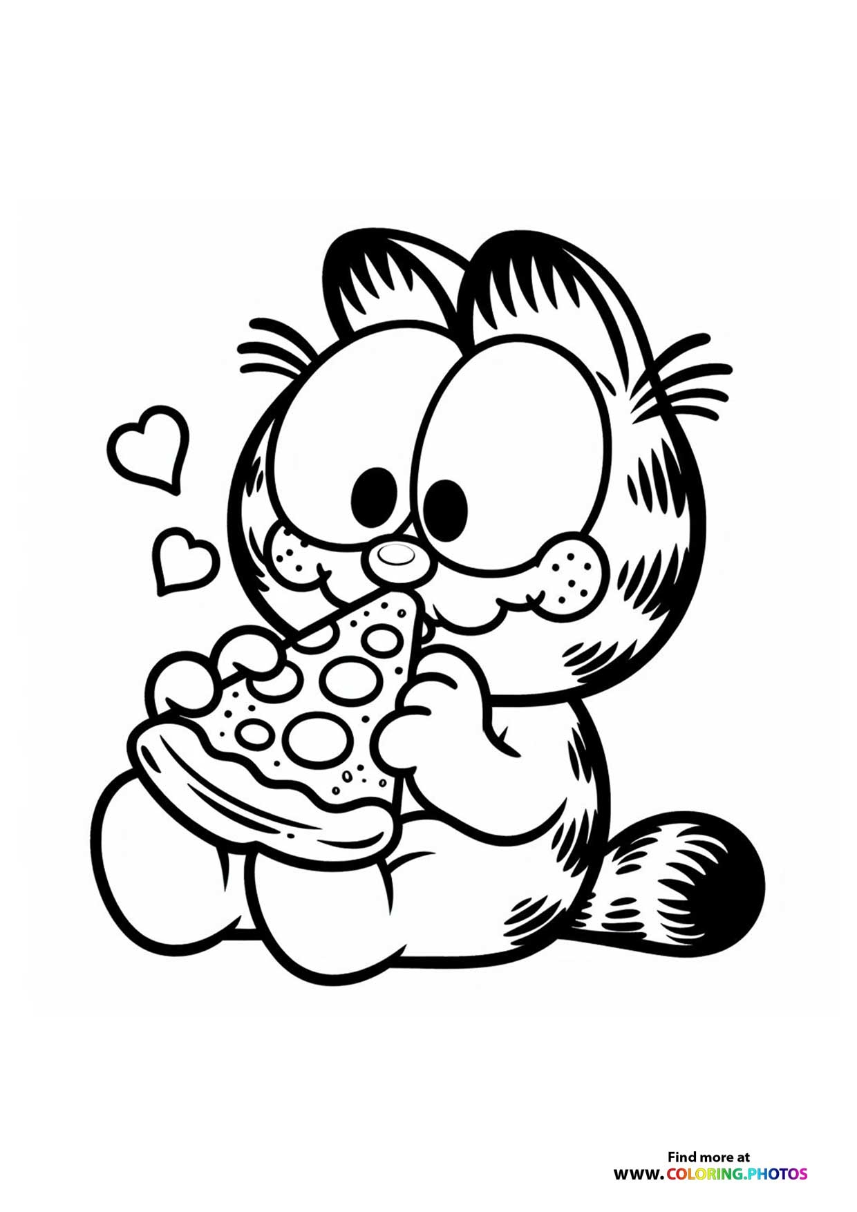 Little Garfield Eating Pizza Coloring Pages For Kids