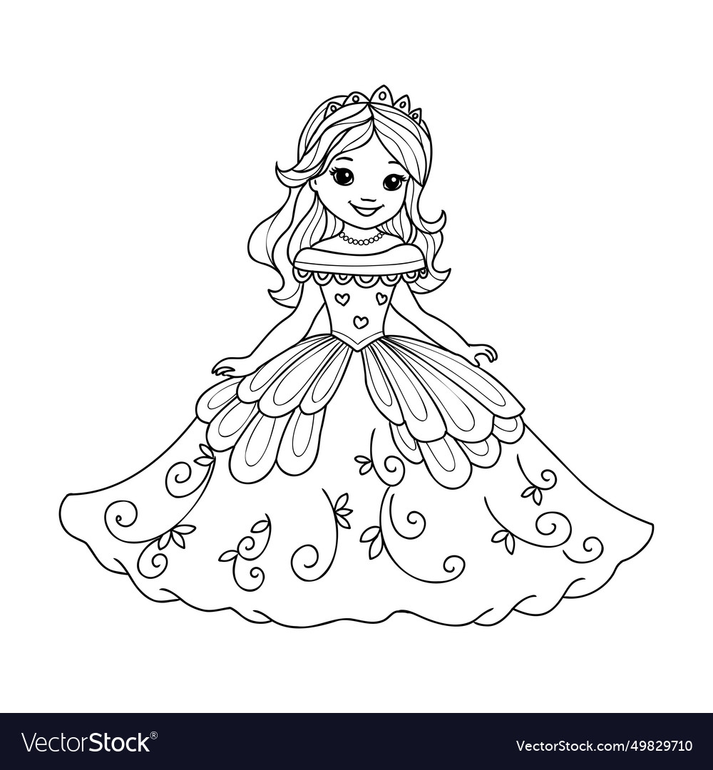Little Princess Coloring Page For Kids Royalty Free Vector