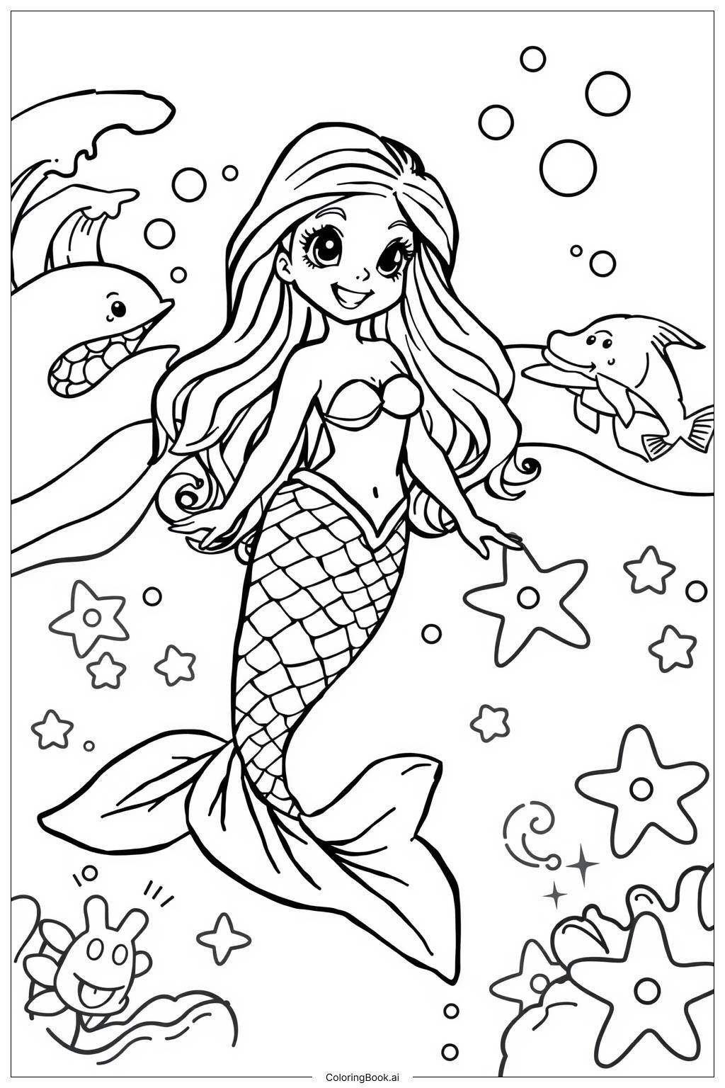 Mermaid Lisa Frank Art Coloring Page Free PDFu0026PNG Printable 