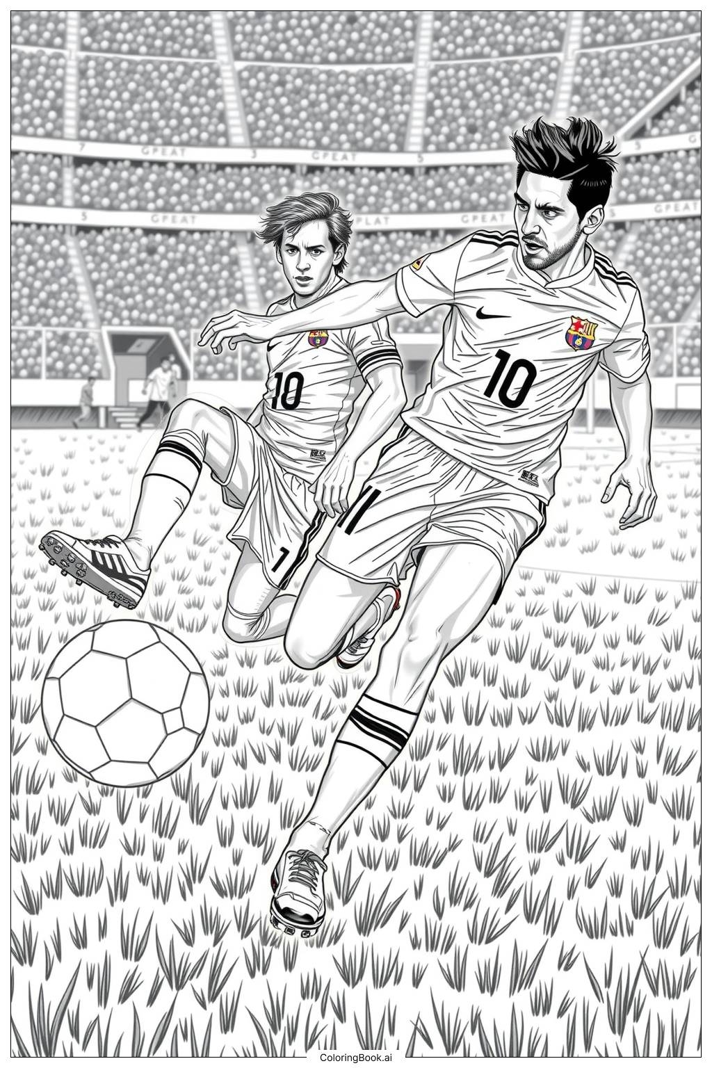 Messi And Neymar In A Dramatic Match Scene 2 Coloring Page Free 