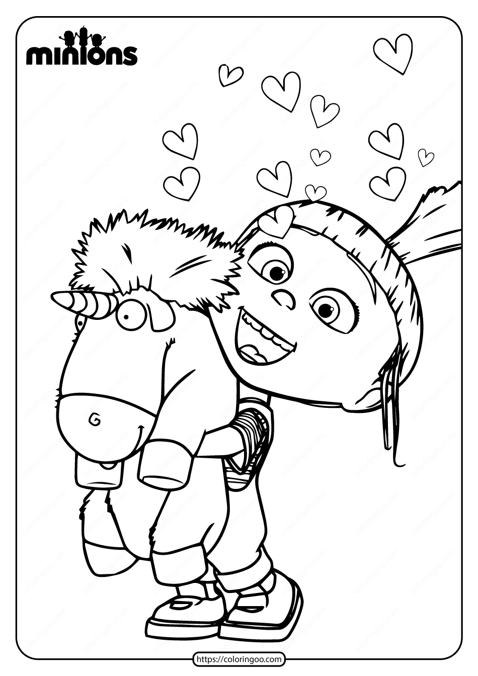 Minions Agnes Gru And Unicorn Coloring Page